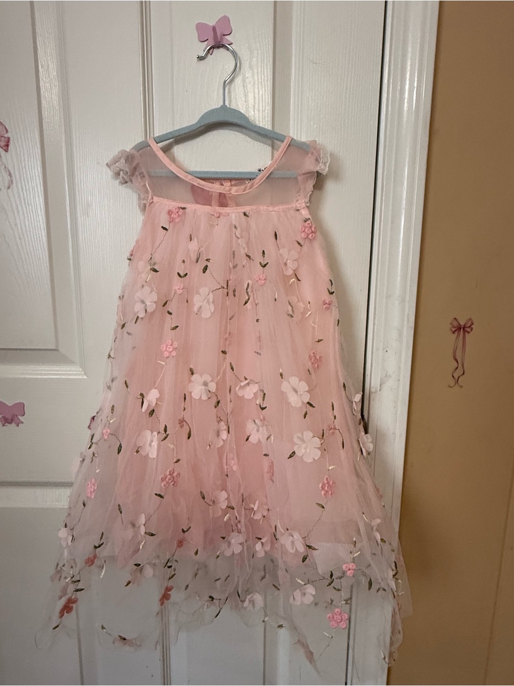Girls Pink Floral Tulle Dress - Charming Party Dress